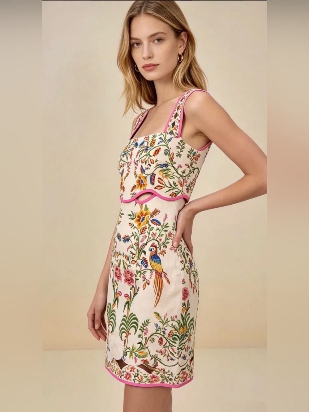 New FARM Rio Delicate Forest Linen Mini Dress medium resort vacation summer NWT - Picture 2 of 10